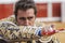 The Spanish Bullfighter David Fandila El Fandi preparing to enter to kill the bull in the Bullring of Pozoblanco, Spain