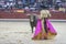 The Spanish Bullfighter Sebastian Castella during a rainy afternoon bullfighting with the crutch in the Bullring of Jaen, Spain