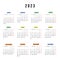 Spanish calendar 2023 year. Vector square stationery calendar week starts Monday. Yearly organizer. Simple calendar