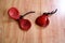 Spanish castanets. Close up of two pairs of brown castanets.