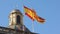 Spanish and Catalan flags on the roof in Spain