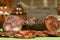 Spanish chorizo slices made of iberian pork. Gourmet product.