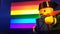 Spanish Civil Guard toy and gay pride flag