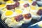 Spanish cuisine egg tapas dishes in restaurant