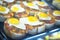 Spanish cuisine egg tapas dishes in restaurant