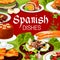 Spanish cuisine food of fish, meat with desserts