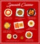 Spanish cuisine restaurant menu vector page
