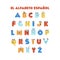 Spanish cute alphabet with doodle hand drawn characters for kids education