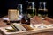 Spanish fino sherry wine from Andalusia and pieces of different sheep hard manchego cheeses made in La Mancha, Spain. Wine and