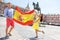 Spanish flag - People showing Spain flag in Madrid