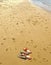 Spanish flip flops in Cuesta Maneli beach in the province of Huelva, Andalusia, Spain