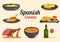 Spanish Food Cuisine Menu Restaurant with Various of Traditional Dish Recipe on Flat Cartoon Hand Drawn Templates Illustration