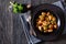 Spanish Garlic Mushrooms in bowl, top view