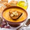 Spanish garlic soup in a rustic bowl.