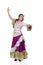 Spanish girl dressed in traditional costume Andalusian dancing