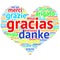 Spanish: Gracias, heart shaped word cloud Thanks, on white