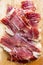 Spanish iberico ham slices closeup