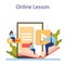 Spanish learning online service or platform set. Language school