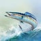 Spanish Mackerel big fish on the background of the waves realistic illustration.