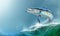 Spanish Mackerel big fish on the background of the waves realistic illustration.