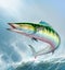 Spanish Mackerel wahoo green fish big fish on white realistic illustration