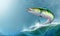 Spanish Mackerel wahoo green fish big fish on white realistic illustration