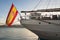 Spanish national flag at sailing ship stern. Gran Canaria, Canary, Spain