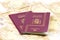 Spanish passport over european union currency banknotes