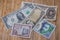 Spanish pesetas bills, US dollar and Hungarian Forint