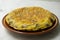 Spanish potato omelette with Japanese shitake mushrooms and onion. Traditional tapas recipe.