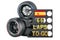 Spanish racing, pit board with flag of Spain and racing wheels with different compounds type tyres. 3D rendering