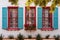 spanish revival house windows with vibrant shutters