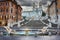 The Spanish Steps, the Trinita dei Monti and the `Fountain of the longboat` in Piazza di Spagna before the thunderstorm