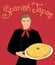 Spanish Tapas. Handsome Spanish chef holding a plate of typical Spanish potato omelette.