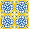 Spanish tiles pattern, Moroccan and Portuguese tile seamless design in navy blue and yellow - Azulejo