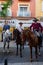 Spanish traditional riders caballeros on the street in Fuengirola, Spain on September 1
