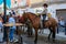 Spanish traditional riders caballeros on the street in Fuengirola, Spain on September 1