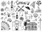 Spanish traditional symbols and objects. Set of signs and icons in vintage style. Hand Drawn. Guitar, futbol, music and