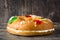 Spanish typical dessert of epiphany `Roscon de Reyes`