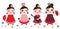 Spanish Woman flamenco dancer. Kawaii cute face with pink cheeks and winking eyes. Gipsy girl, red black white dress, polka dot fa