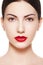 Spanish woman purity face with bright lips make-up