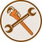 Spanner Monkey Wrench Crossed Circle Retro