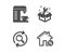Spanner, Search and Coffee machine icons. Loan house sign. Repair service, Find results, Cappuccino machine. Vector