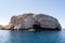 Spanopoula Rock on north tip of Kea Island, Cyclades, Greece, white limestone rock island, diving and snorkeling spot