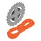 Spare part icon isometric vector. Bike wheel star and red rope