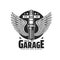 Spark plug symbol with wings, vector emblem