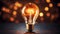 Sparking  filament lightbulb dark blurry lights background