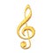 Sparkle shiny golden treble clef. Glitter Music violin clef sign.