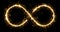 Sparkler sign infinity . Glowing lettering sign made by sparkler. Isolated on a black background