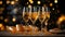 A sparkling celebration of success, champagne glows on golden table generated by AI